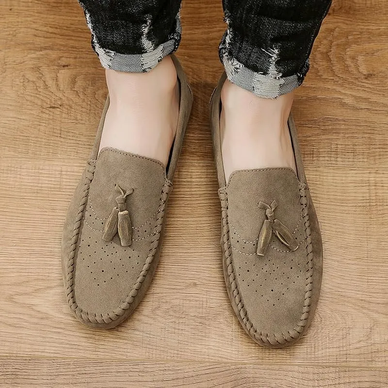 Mens Loafers Solid Color Faux Leather with Tassel Loafer Shoes Flexible Flat Heel Anti-Slip Fashion Party Slip-on