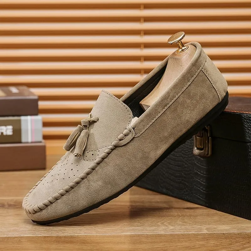 Mens Loafers Solid Color Faux Leather with Tassel Loafer Shoes Flexible Flat Heel Anti-Slip Fashion Party Slip-on