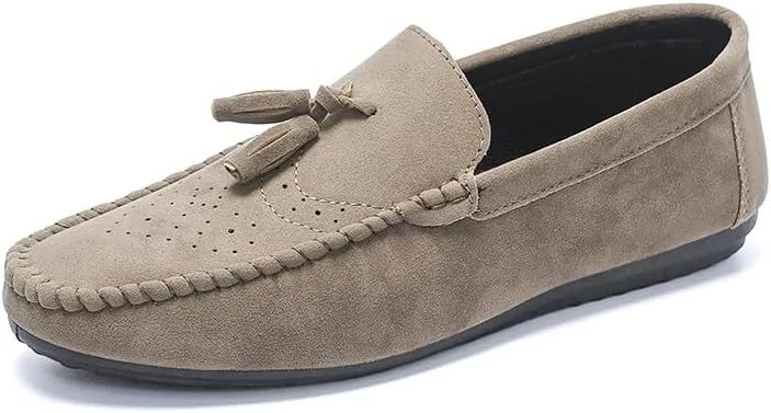 Mens Loafers Solid Color Faux Leather with Tassel Loafer Shoes Flexible Flat Heel Anti-Slip Fashion Party Slip-on