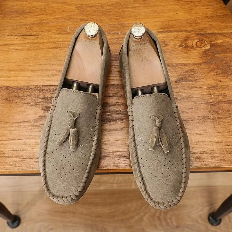 Mens Loafers Solid Color Faux Leather with Tassel Loafer Shoes Flexible Flat Heel Anti-Slip Fashion Party Slip-on