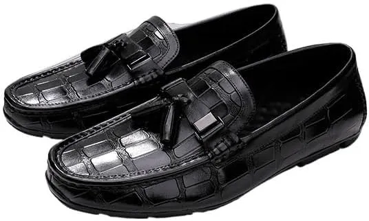 Mens Loafers Solid Color Stone Pattern Tassel Driving Loafers Flexible Anti-Slip Flat Heel Wedding Classic Slip-on