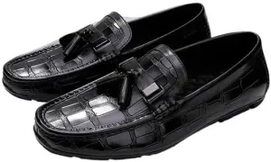 Mens Loafers Solid Color Stone Pattern Tassel Driving Loafers Flexible Anti-Slip Flat Heel Wedding Classic Slip-on