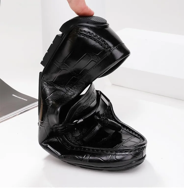 Men's Loafers Solid Color Stone Pattern Tassel Driving Loafers Lightweight Flat Heel Flexible Casual Slip On