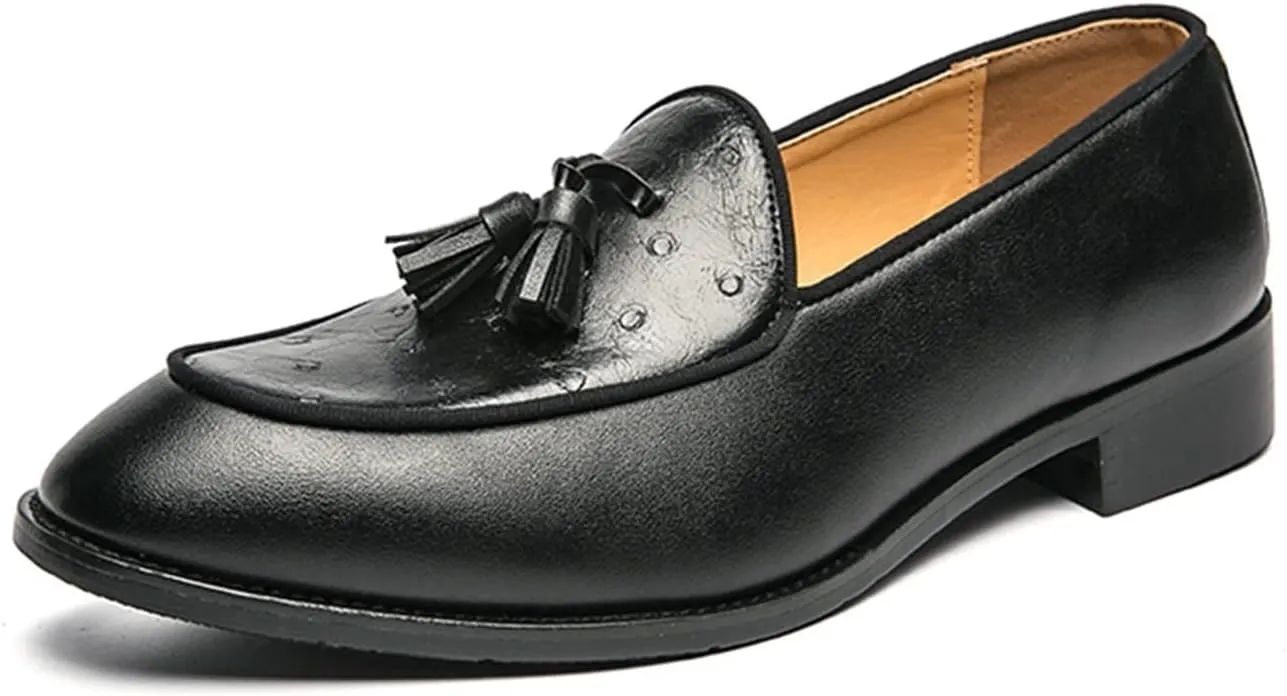 Men's Loafers Tassel Loafer Shoes Leather Flexible Flat Heel Lightweight Casual Slip-ons