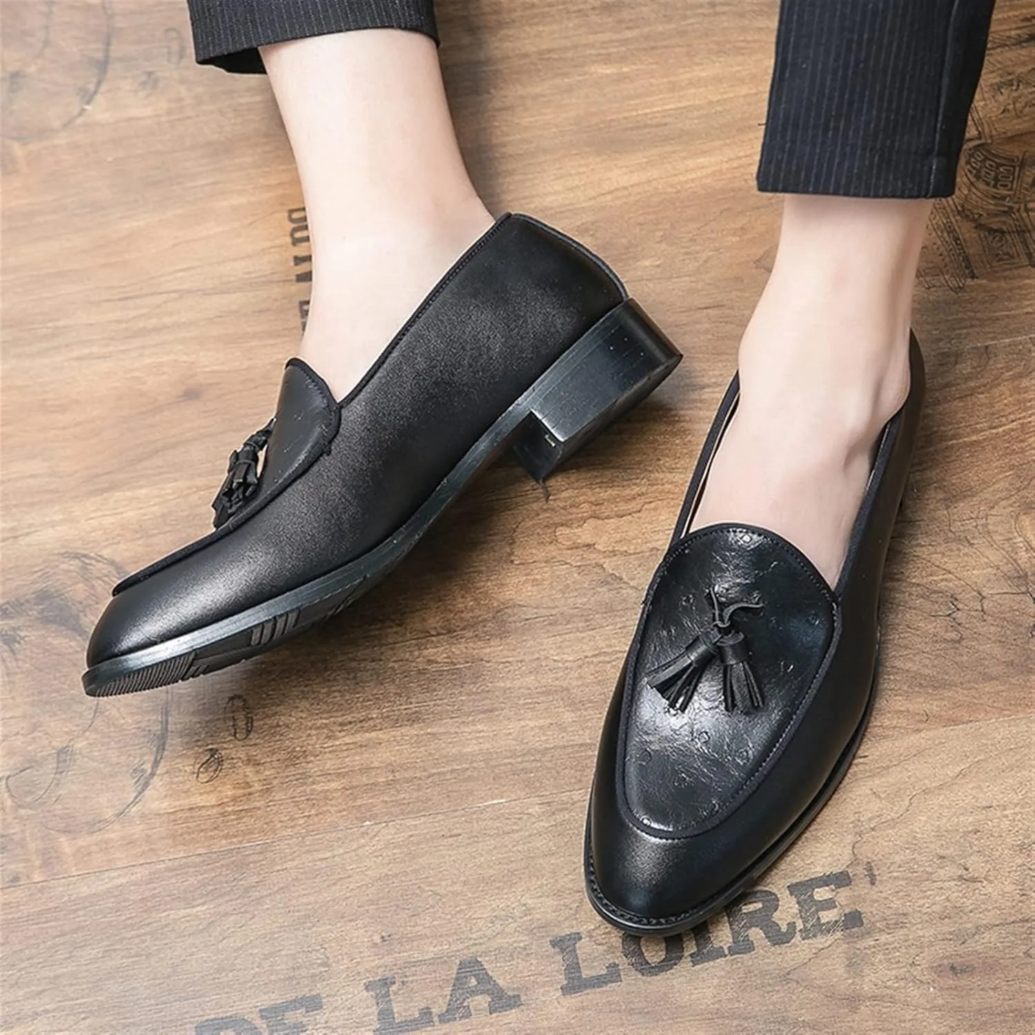 Men's Loafers Tassel Loafer Shoes Leather Flexible Flat Heel Lightweight Casual Slip-ons