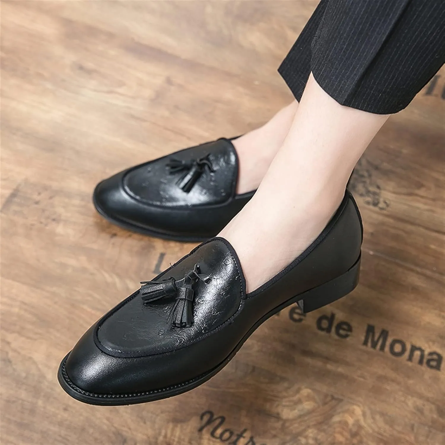 Men's Loafers Tassel Loafer Shoes Leather Flexible Flat Heel Lightweight Casual Slip-ons