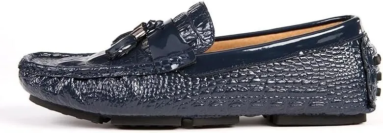 Men's PU Leather Loafers - Round Toe, Crocodile Print, Tassel Driving Loafers, Anti-Slip, Flexible, Resistant Slip-Ons for Walking