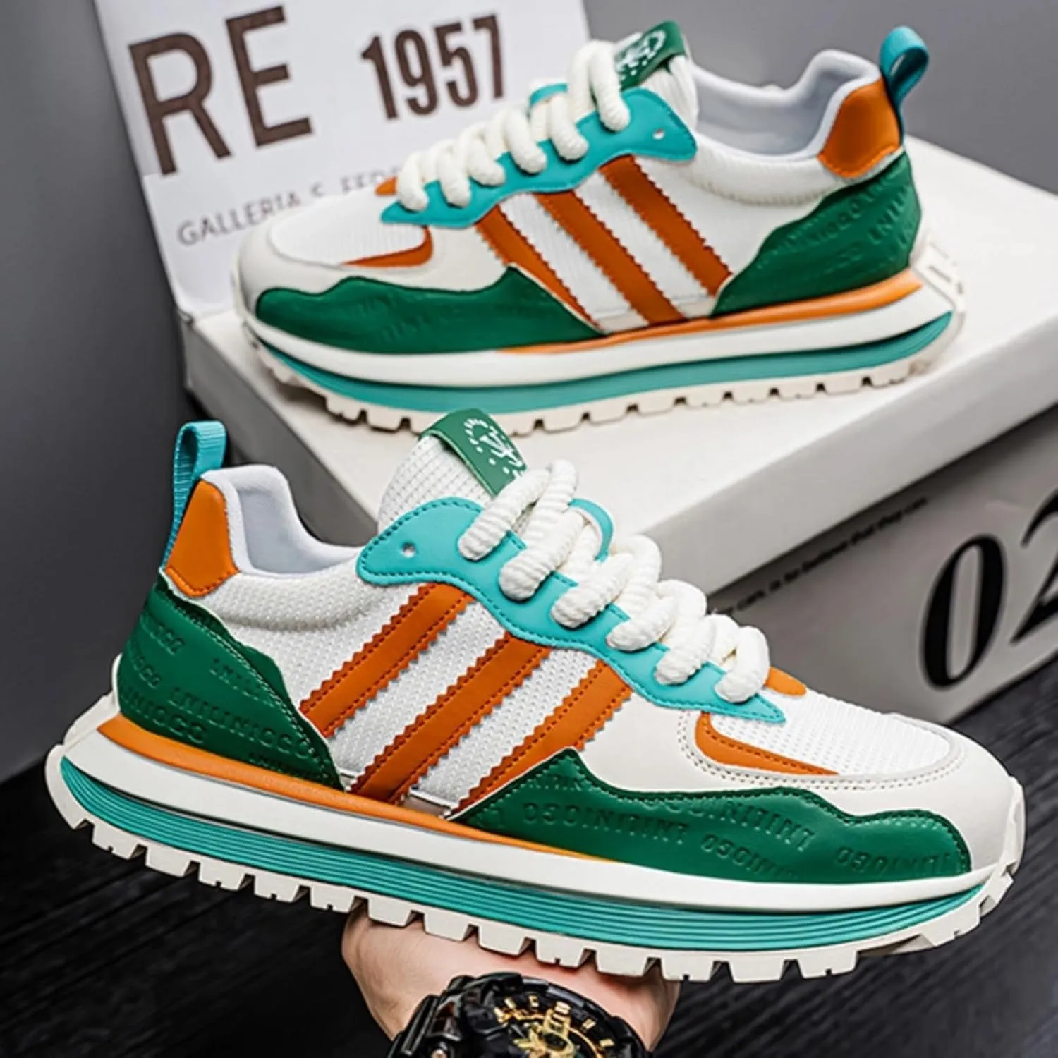 Men’s Retro Jogger Sneakers, Fashion Mesh Suede Trainers, Vintage Street Running Shoes, Iconic Triple Stripe Detailing