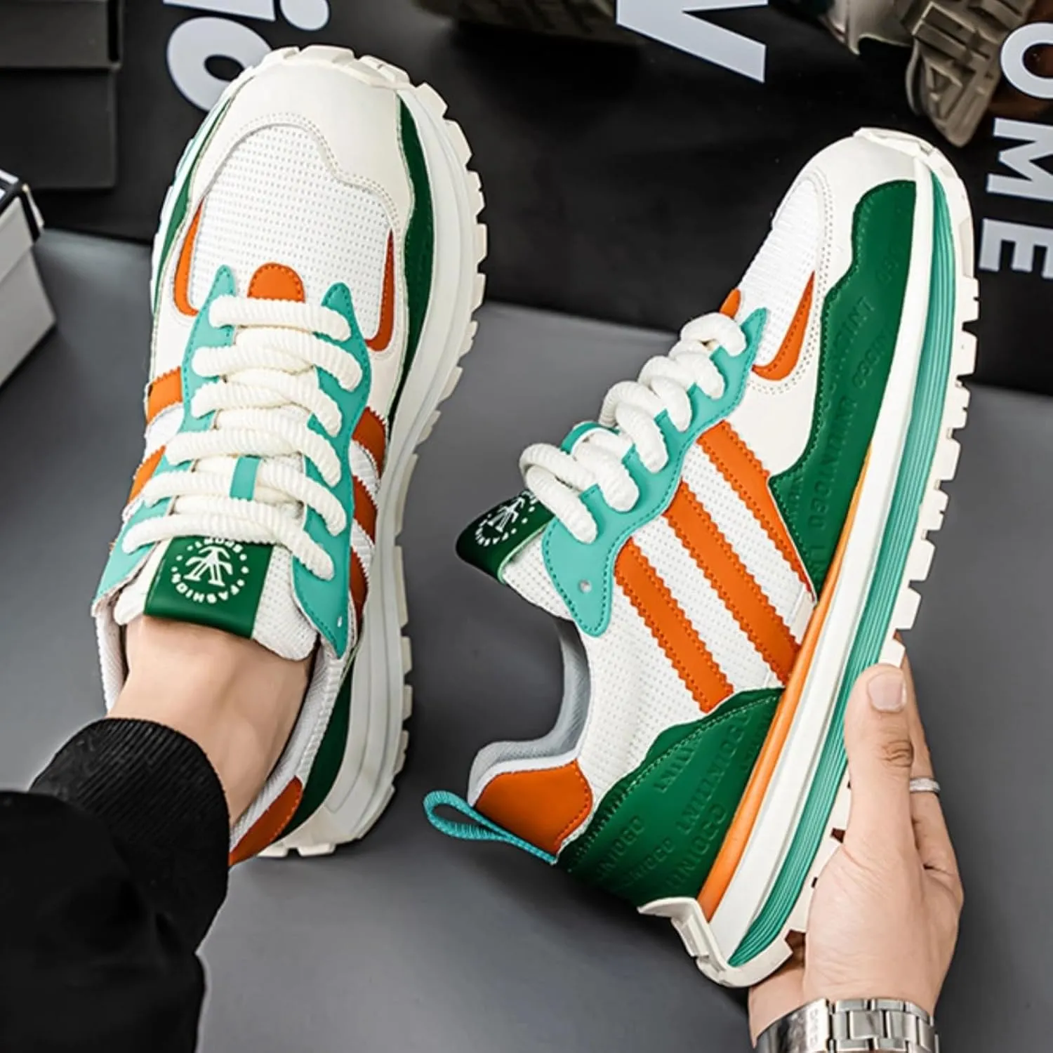 Men’s Retro Jogger Sneakers, Fashion Mesh Suede Trainers, Vintage Street Running Shoes, Iconic Triple Stripe Detailing