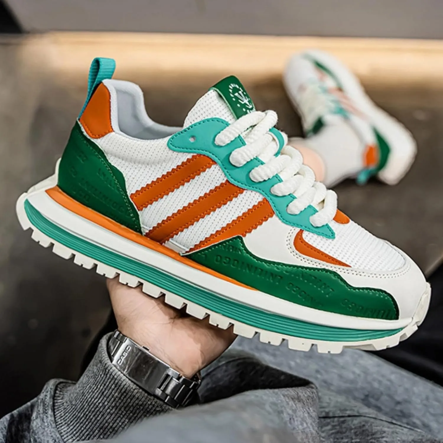 Men’s Retro Jogger Sneakers, Fashion Mesh Suede Trainers, Vintage Street Running Shoes, Iconic Triple Stripe Detailing