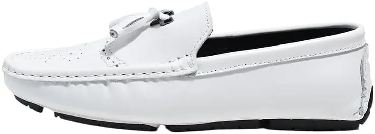 Men's Round Toe Vegan Leather Loafers -Brogue Embossed Driving Shoes with Tassel, Anti-Slip, Lightweight, Flexible Slip-Ons for Party and Outdoor Wear