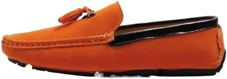 Men's Round Toe Vegan Suede Loafers with Tassel - Slip-Resistant, Flexible Flat Heel Driving Shoes for Prom, Wedding, and Casual Wear