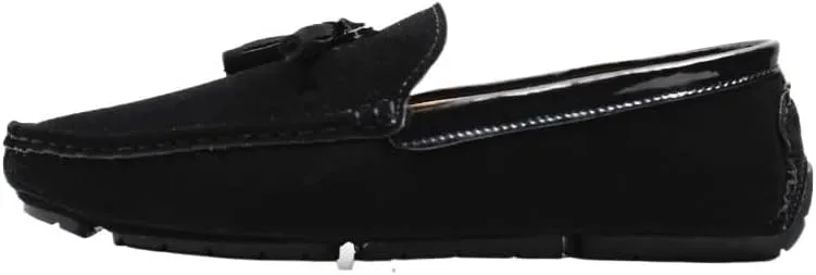 Men's Round Toe Vegan Suede Loafers with Tassel - Slip-Resistant, Flexible Flat Heel Driving Shoes for Prom, Wedding, and Casual Wear