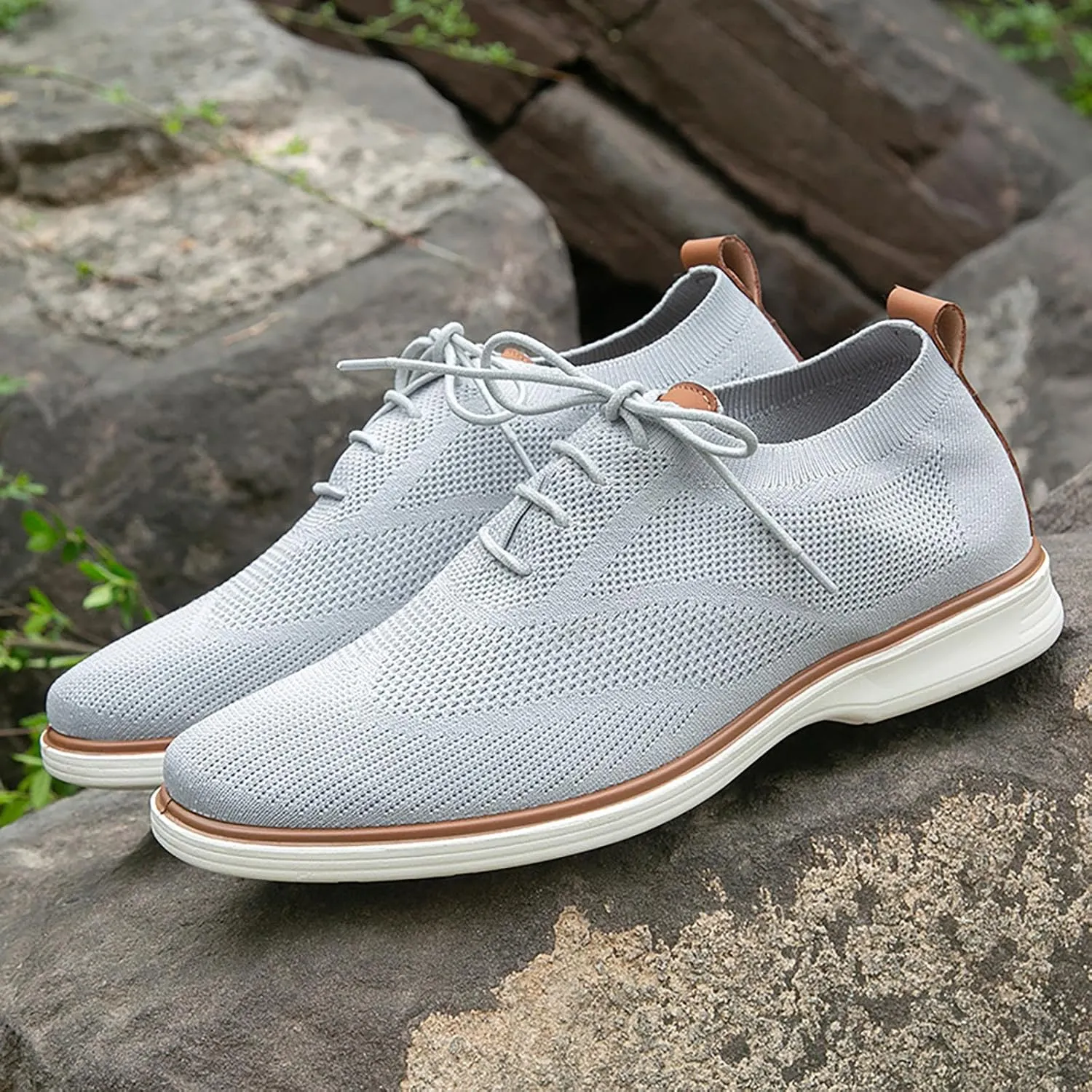 Mens Slip On Leisure Men Four Seasons Mesh Non Slip Flat Round Toe Breathable Lace Up Lazy Leisure Shoes