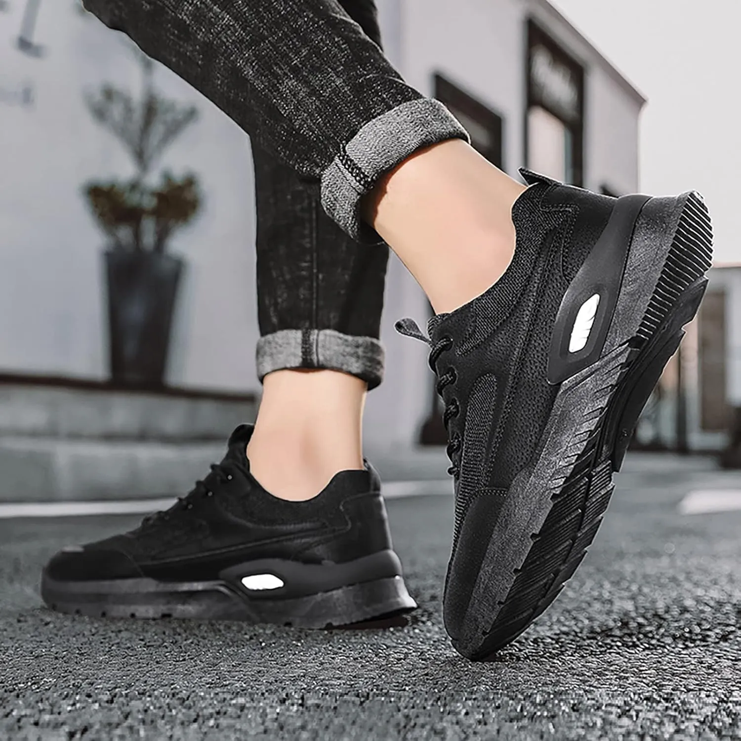 Men's Slip Shoes Men Low Top Breathable Running PU and Mesh Casual Sport Shoes