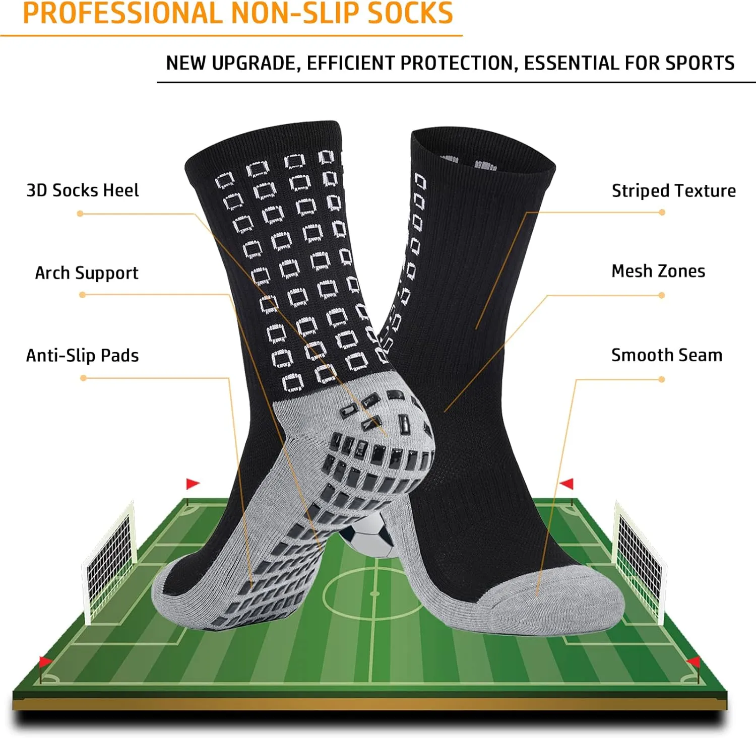 Men's Soccer Socks Grip Anti Slip Athletic Socks for Men Football Basketball Grip Pads Versatile Pairings…