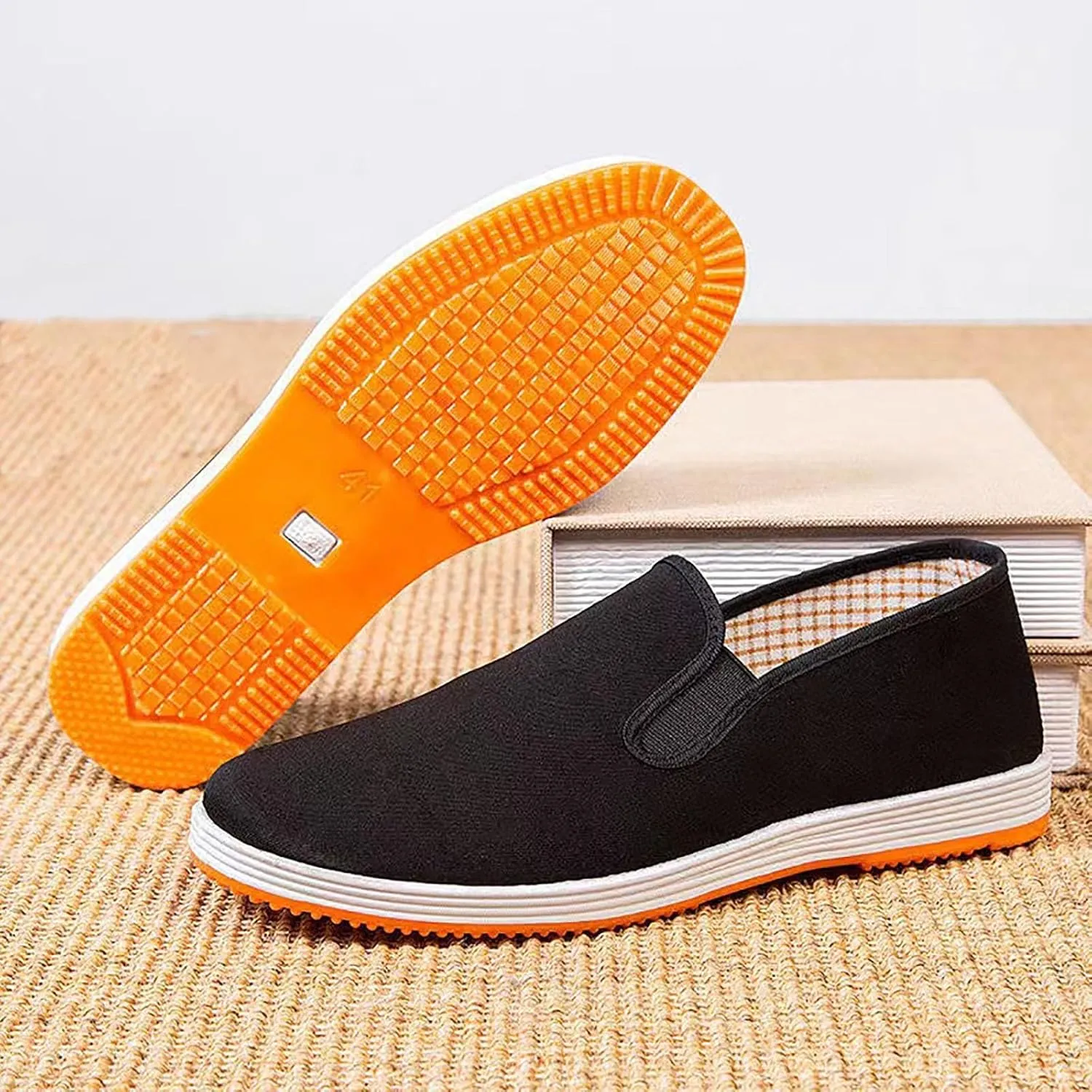 Men's Soft Flat Soled Elderly Shoes Comfortable Stretch Shoes Convenient Slip On Loafers Non Slip Walking Shoes