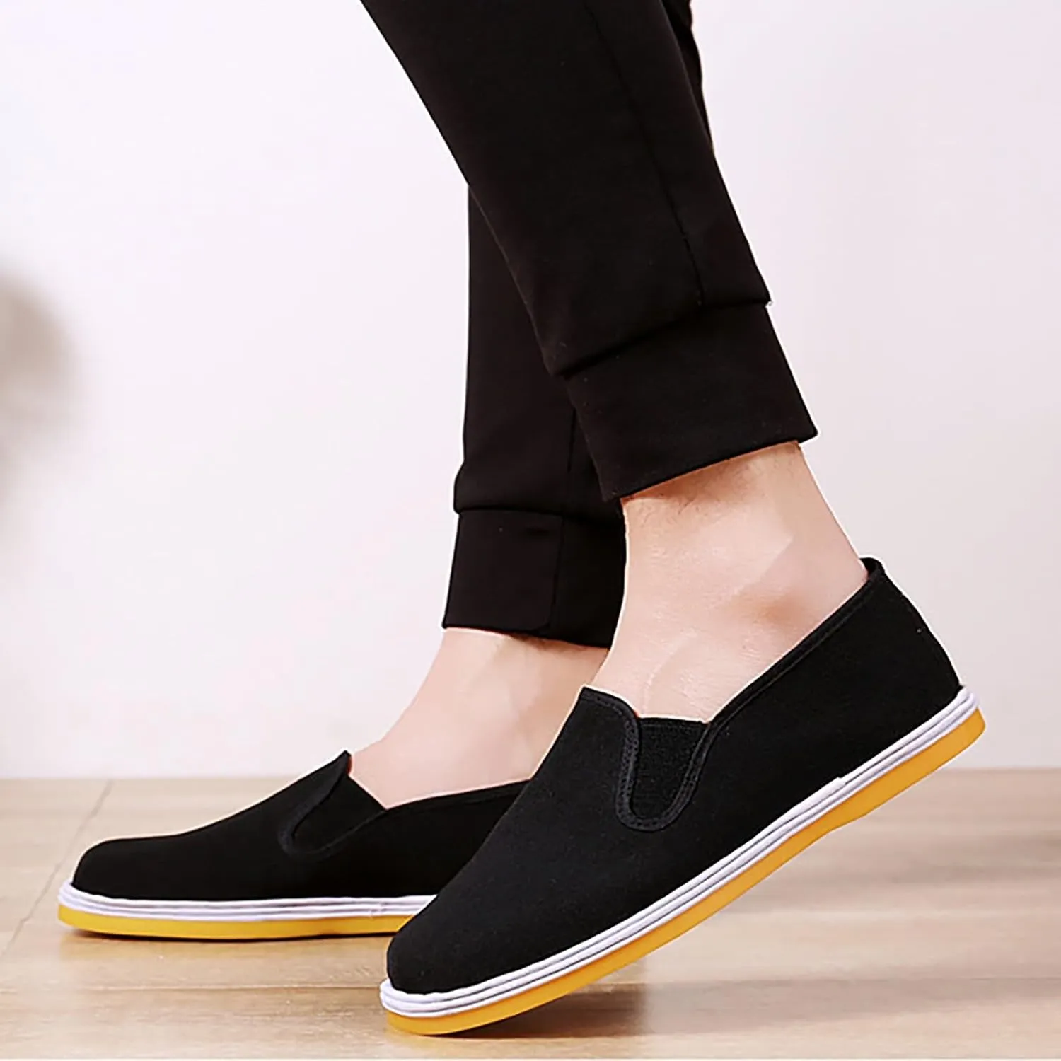 Men's Soft Flat Soled Elderly Shoes Comfortable Stretch Shoes Convenient Slip On Loafers Non Slip Walking Shoes