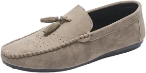 Men's Solid Color Faux Leather Loafers Tassel Slip-Ons, Round Toe Flat Heel Flexible and Lightweight, Ideal for Casual and Wedding Wear