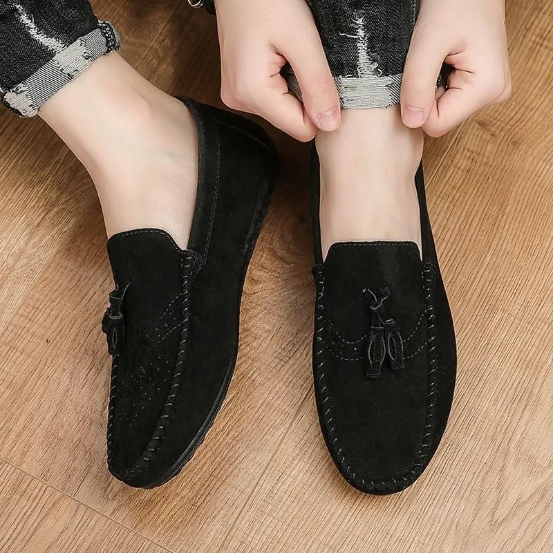 Men's Solid Color Faux Leather Loafers Tassel Slip-Ons, Round Toe Flat Heel Flexible and Lightweight, Ideal for Casual and Wedding Wear