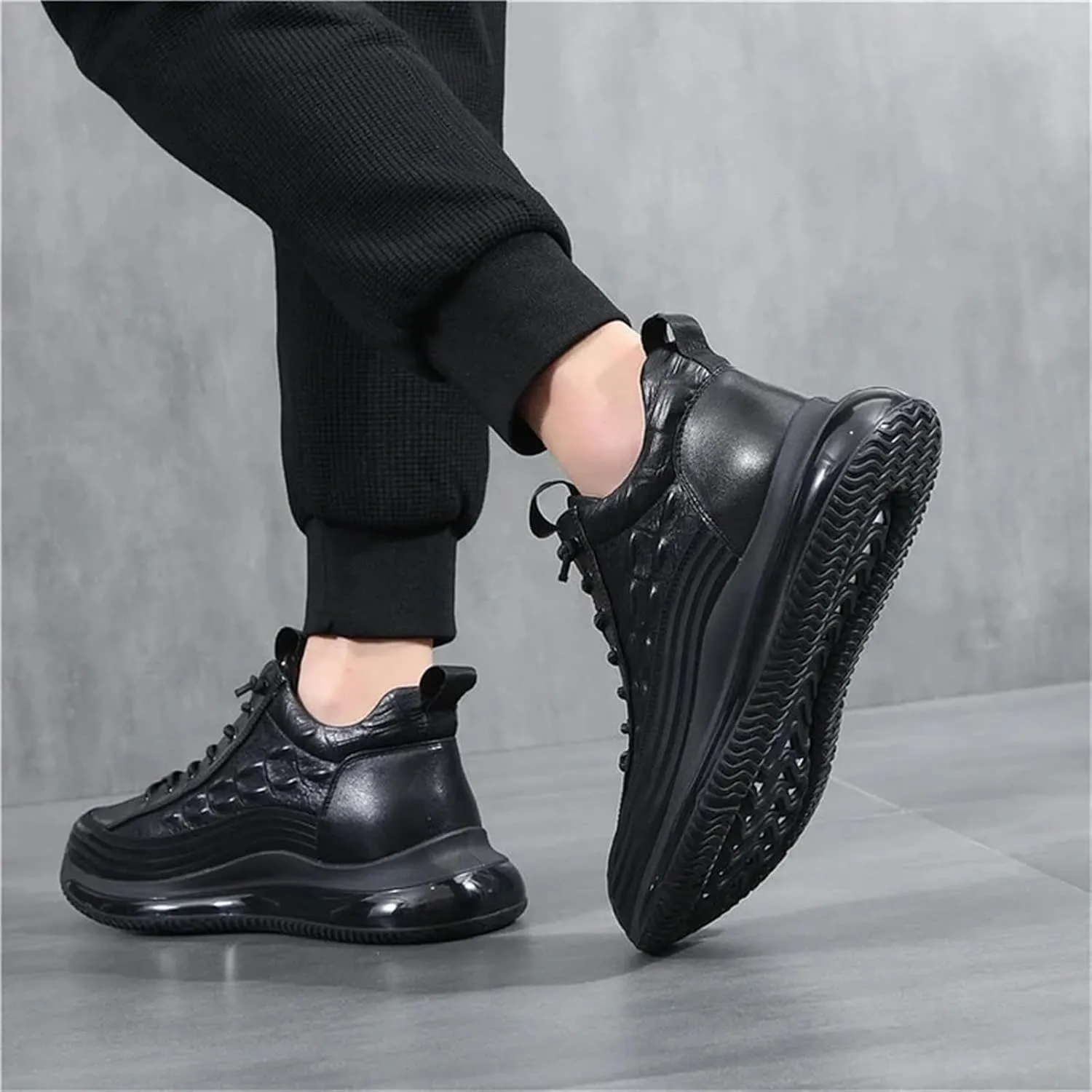 Men's Spring and Autumn High Top Casual Shoes Non Slip All Day Wear Comfortable Breathable Flat Bottom Leisure Sports Shoes Lace up Soft Sole