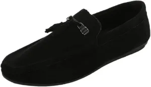Men's Suede Loafers with Tassel –Round Toe Flat Heel Slip-Resistant Flexible Classic Loafer Shoes for Prom and Casual Wear