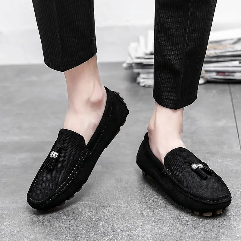 Men's Suede Tassel Loafers - Round Toe Driving Style, Flexible & Comfortable, Outdoor & Prom Slip-On Shoes