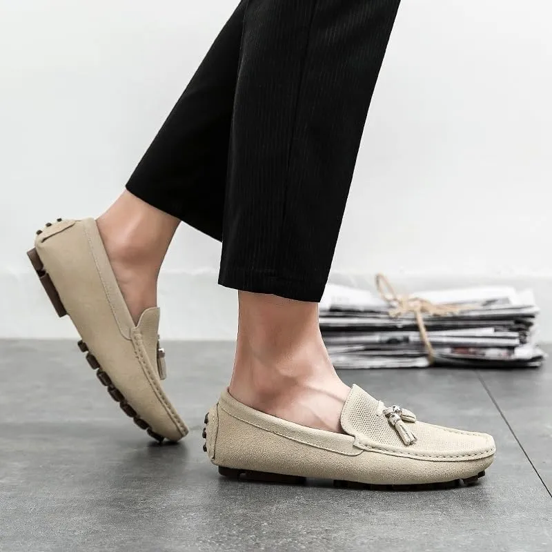 Men's Suede Tassel Loafers - Round Toe Driving Style, Flexible & Comfortable, Outdoor & Prom Slip-On Shoes