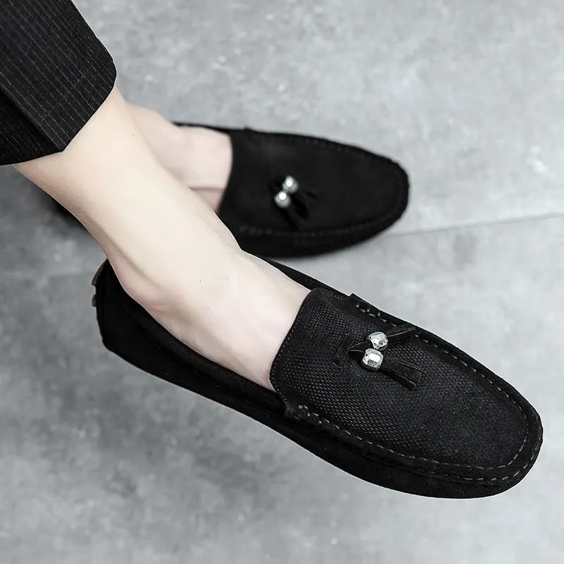 Men's Suede Tassel Loafers - Round Toe Driving Style, Flexible & Comfortable, Outdoor & Prom Slip-On Shoes