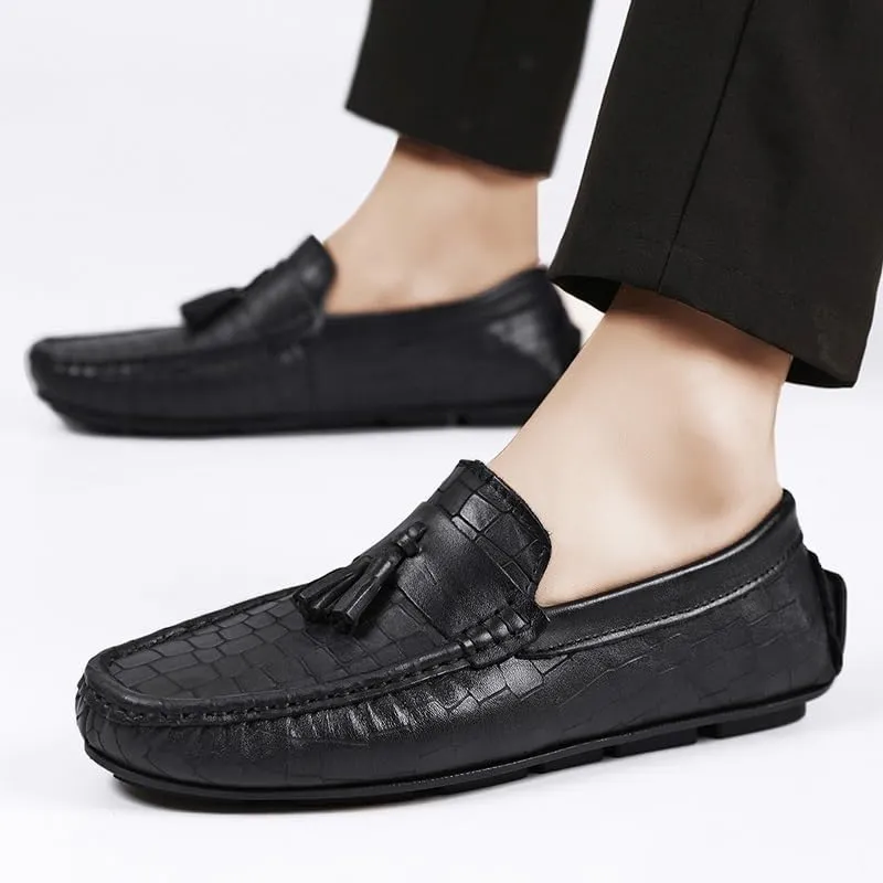 Men's Tassel Loafers - Round Toe Leather Slip-Ons, Lightweight & Flexible Driving Shoes, Anti-Slip Casual Loafers for Party & Everyday Wear