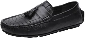 Men's Tassel Loafers - Round Toe Leather Slip-Ons, Lightweight & Flexible Driving Shoes, Anti-Slip Casual Loafers for Party & Everyday Wear