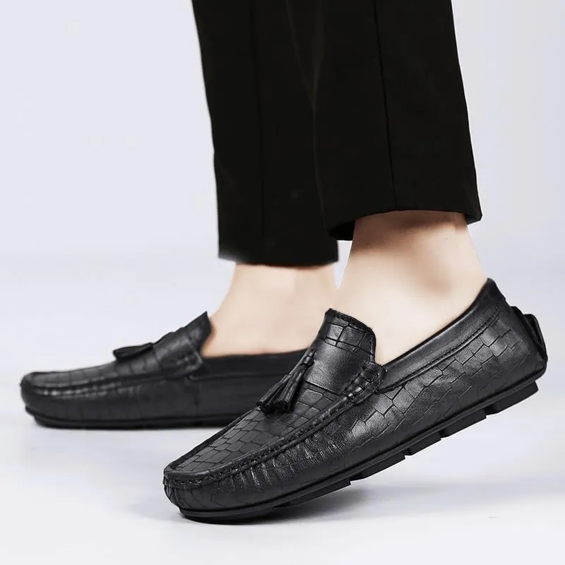 Men's Tassel Loafers - Round Toe Leather Slip-Ons, Lightweight & Flexible Driving Shoes, Anti-Slip Casual Loafers for Party & Everyday Wear