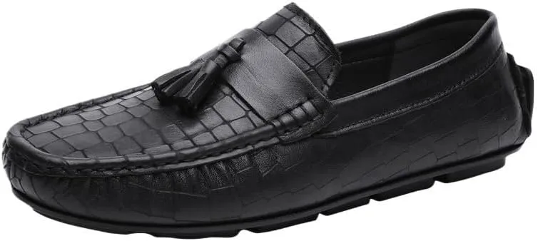 Men's Tassel Loafers - Round Toe Leather Slip-Ons, Lightweight & Flexible Driving Shoes, Anti-Slip Casual Loafers for Party & Everyday Wear