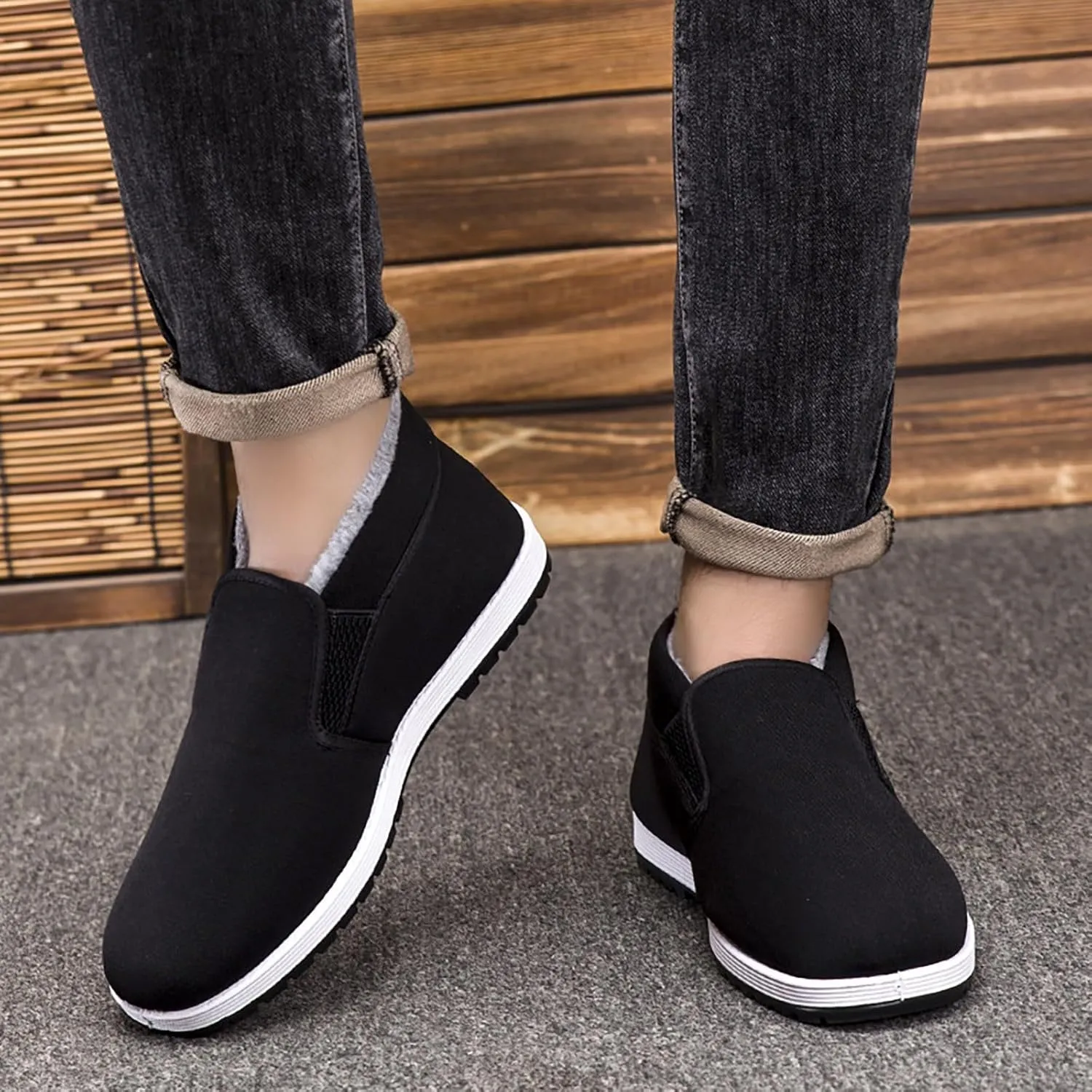Mens Tennis Shoes Men Warm Plush High Top Cotton Shoes Non Slip and Thick Plush Work