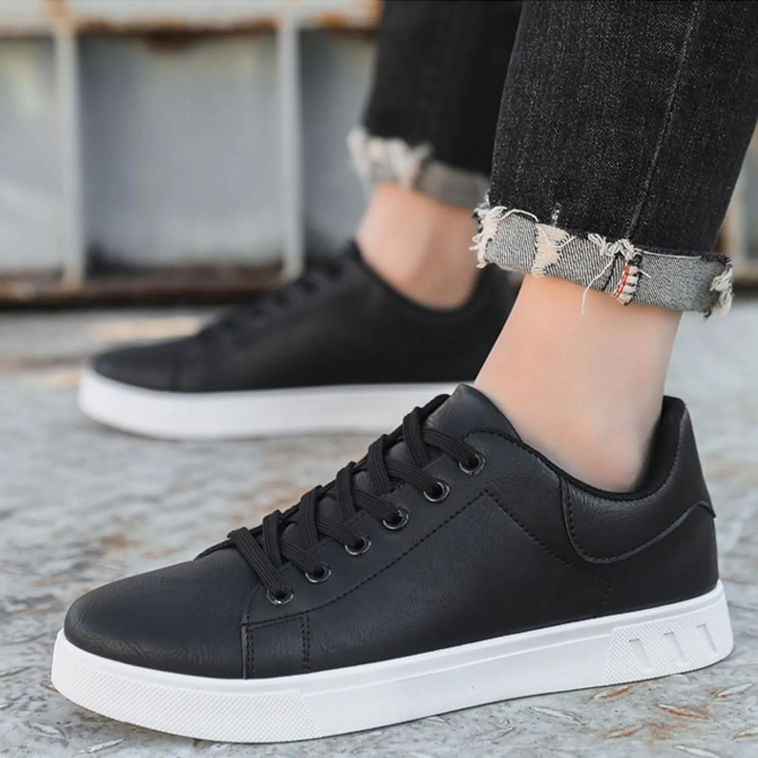 Mens Tennis Shoes Men's Fashionable Low Top Trendy White Shoes with Toe Lace Up Popular Comfortable Casual