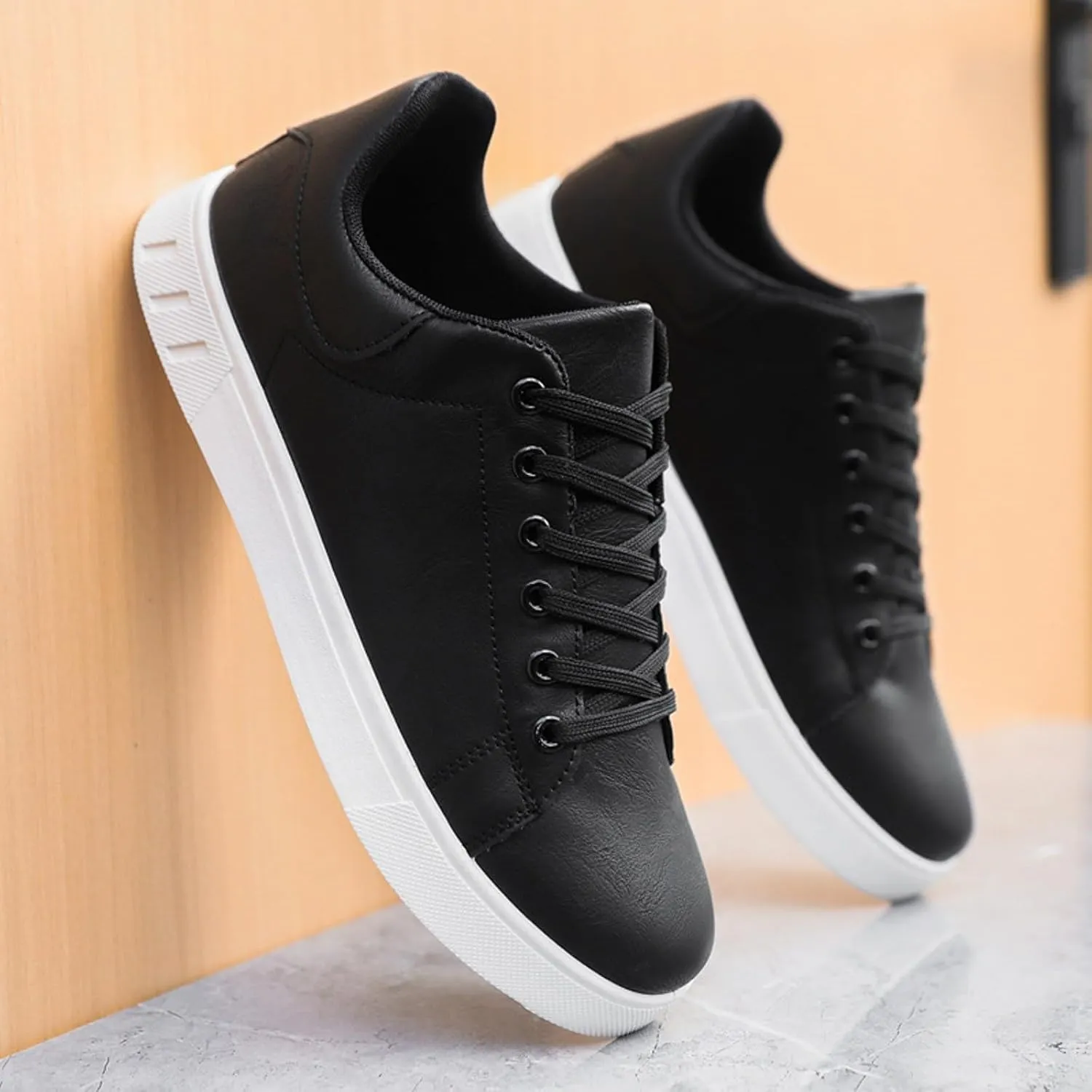 Mens Tennis Shoes Men's Fashionable Low Top Trendy White Shoes with Toe Lace Up Popular Comfortable Casual