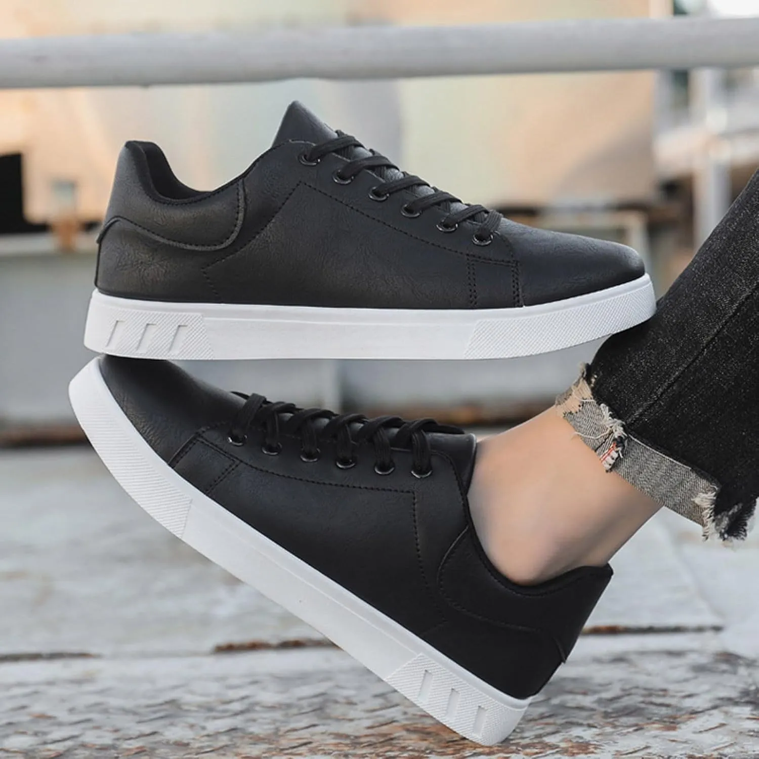 Mens Tennis Shoes Men's Fashionable Low Top Trendy White Shoes with Toe Lace Up Popular Comfortable Casual