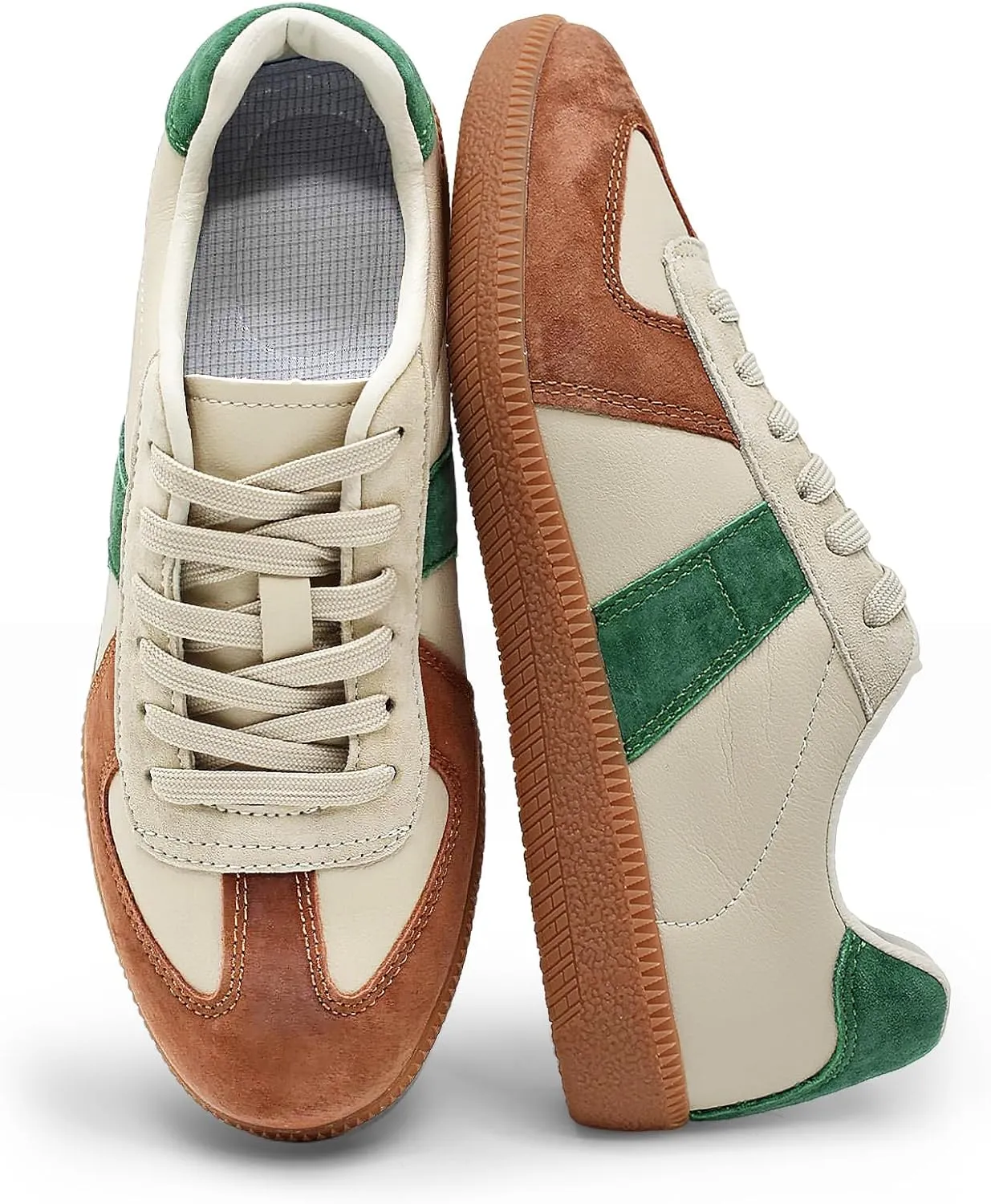 Mnplciea Women's Fashion Sneakers Retro Walking Casual Shoes Non-Slip Lace Up Gum Sole Sneakers Womens Memory Foam Skate Tennis Shoes