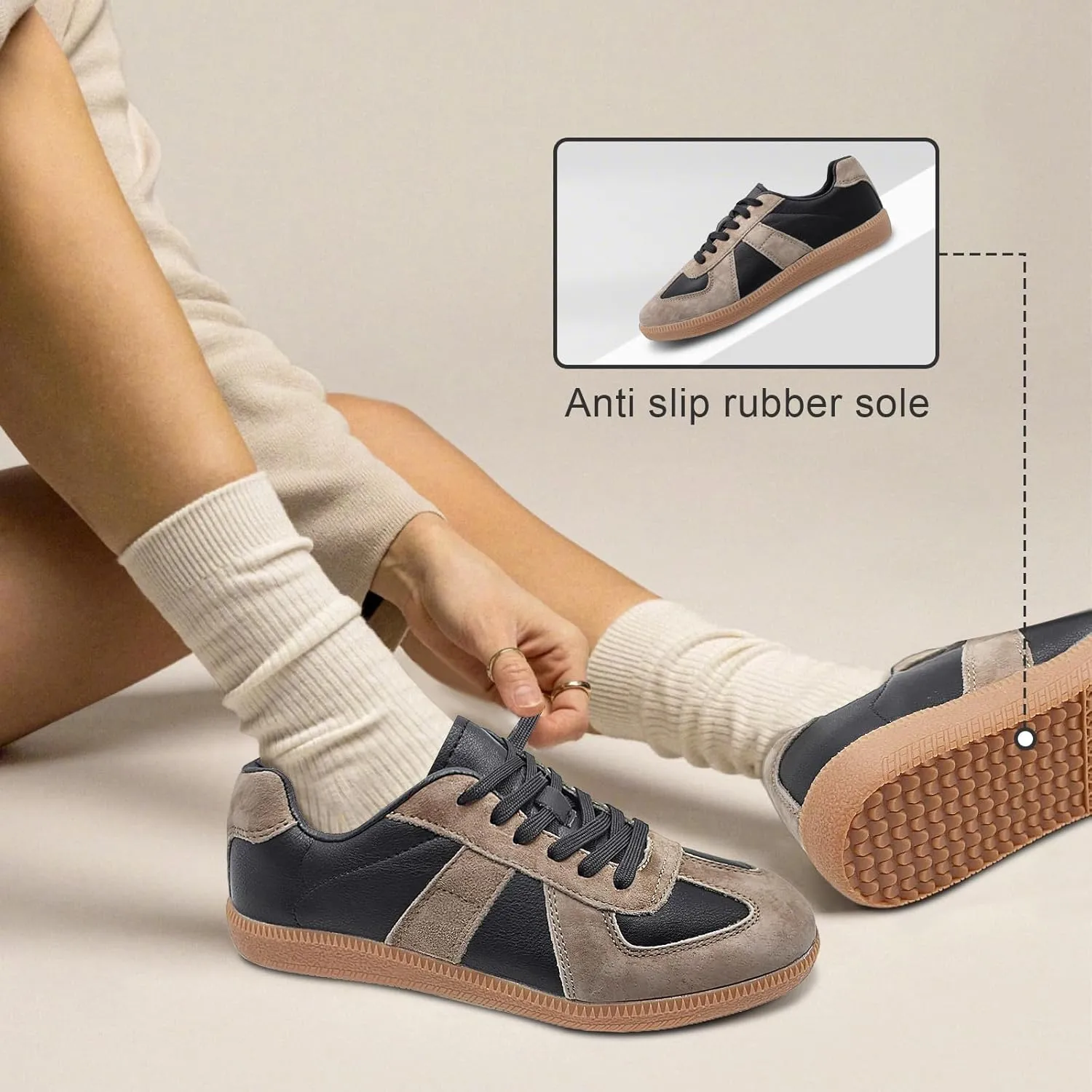 Mnplciea Women's Fashion Sneakers Retro Walking Casual Shoes Non-Slip Lace Up Gum Sole Sneakers Womens Memory Foam Skate Tennis Shoes