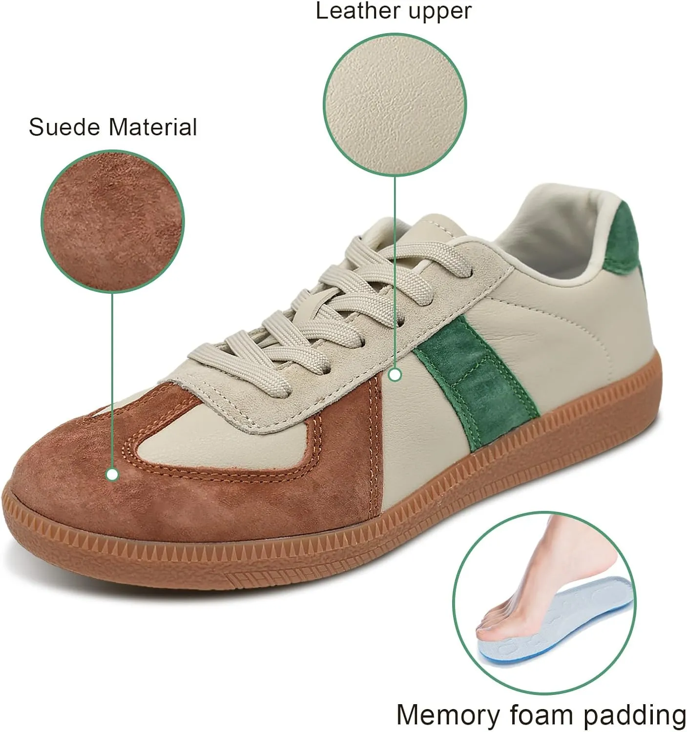 Mnplciea Women's Fashion Sneakers Retro Walking Casual Shoes Non-Slip Lace Up Gum Sole Sneakers Womens Memory Foam Skate Tennis Shoes