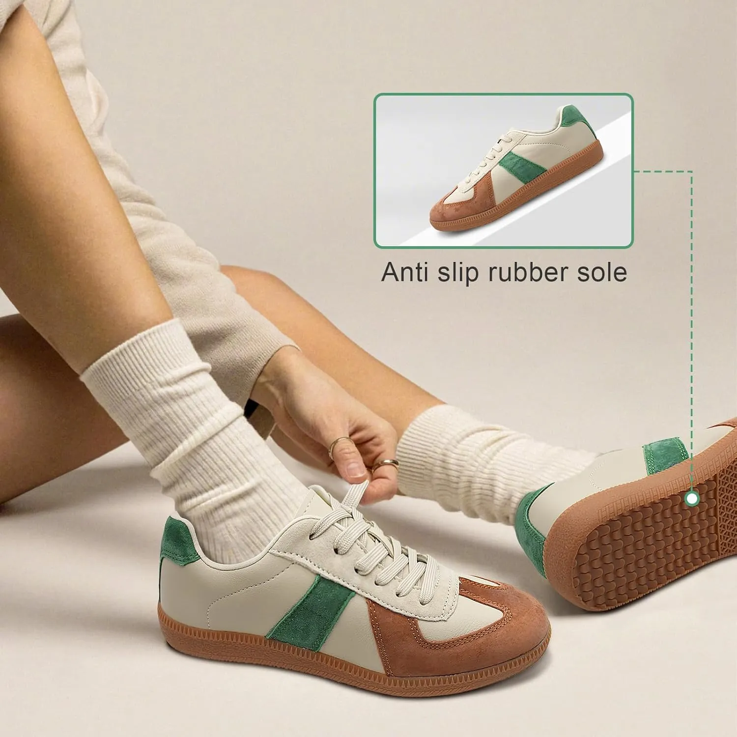 Mnplciea Women's Fashion Sneakers Retro Walking Casual Shoes Non-Slip Lace Up Gum Sole Sneakers Womens Memory Foam Skate Tennis Shoes