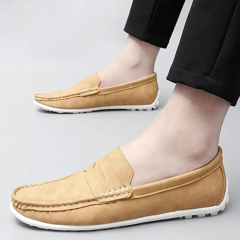 New Mens Loafers Vegan Leather Penny Driving Loafers Solid Color Lightweight Comfortable Flexible Wedding Slip-on