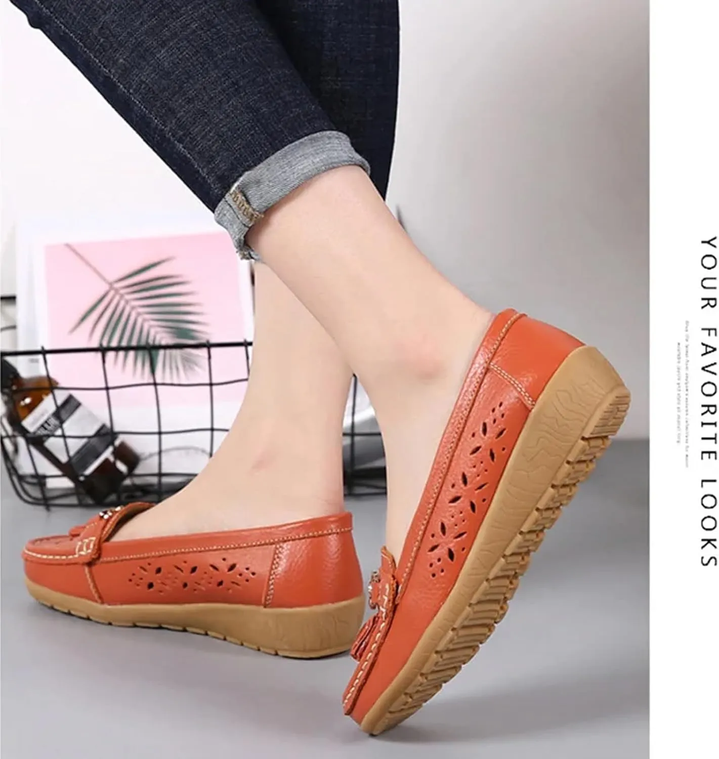 Orthopedic Women Summer Slip On Loafers Breathable Leather Comfortable Walking Shoes for Work Casual Wear