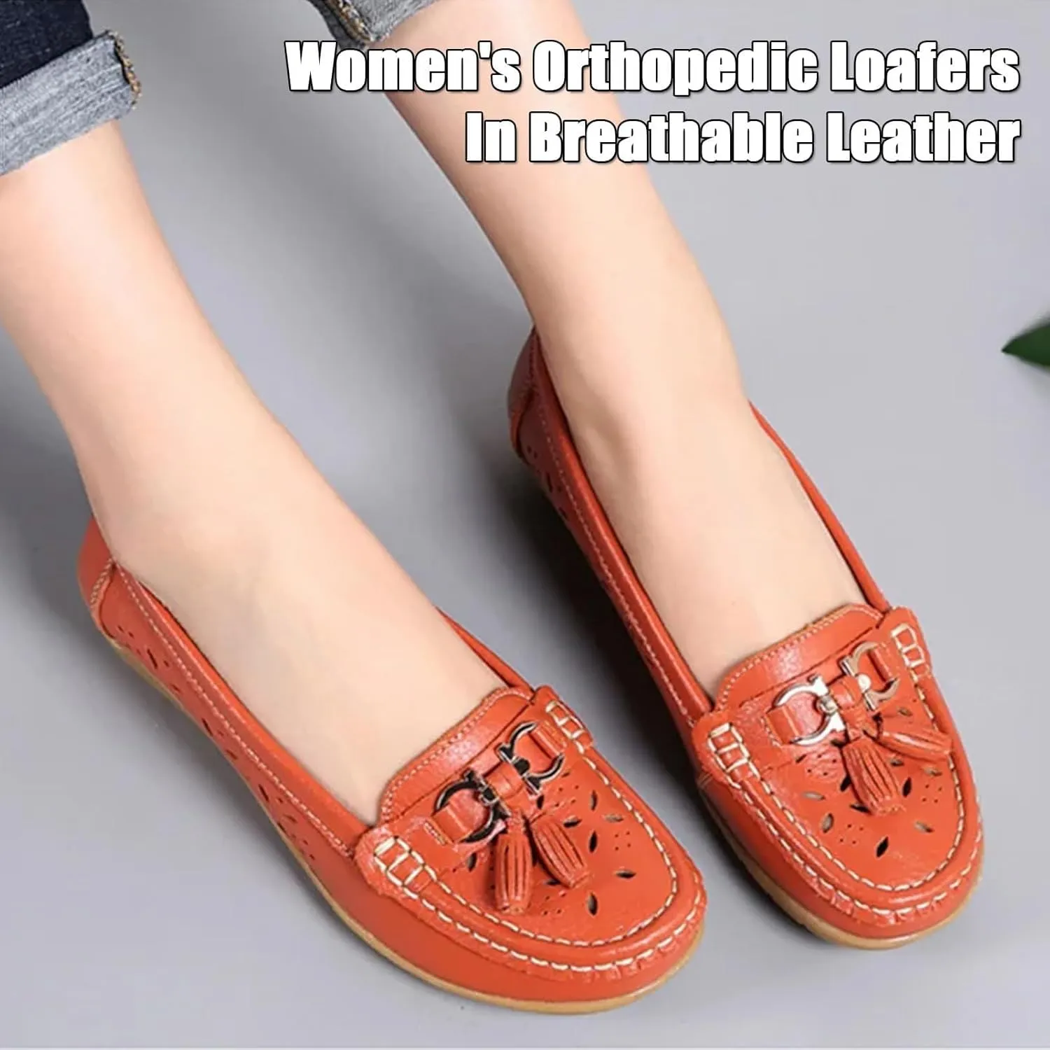 Orthopedic Women Summer Slip On Loafers Breathable Leather Comfortable Walking Shoes for Work Casual Wear