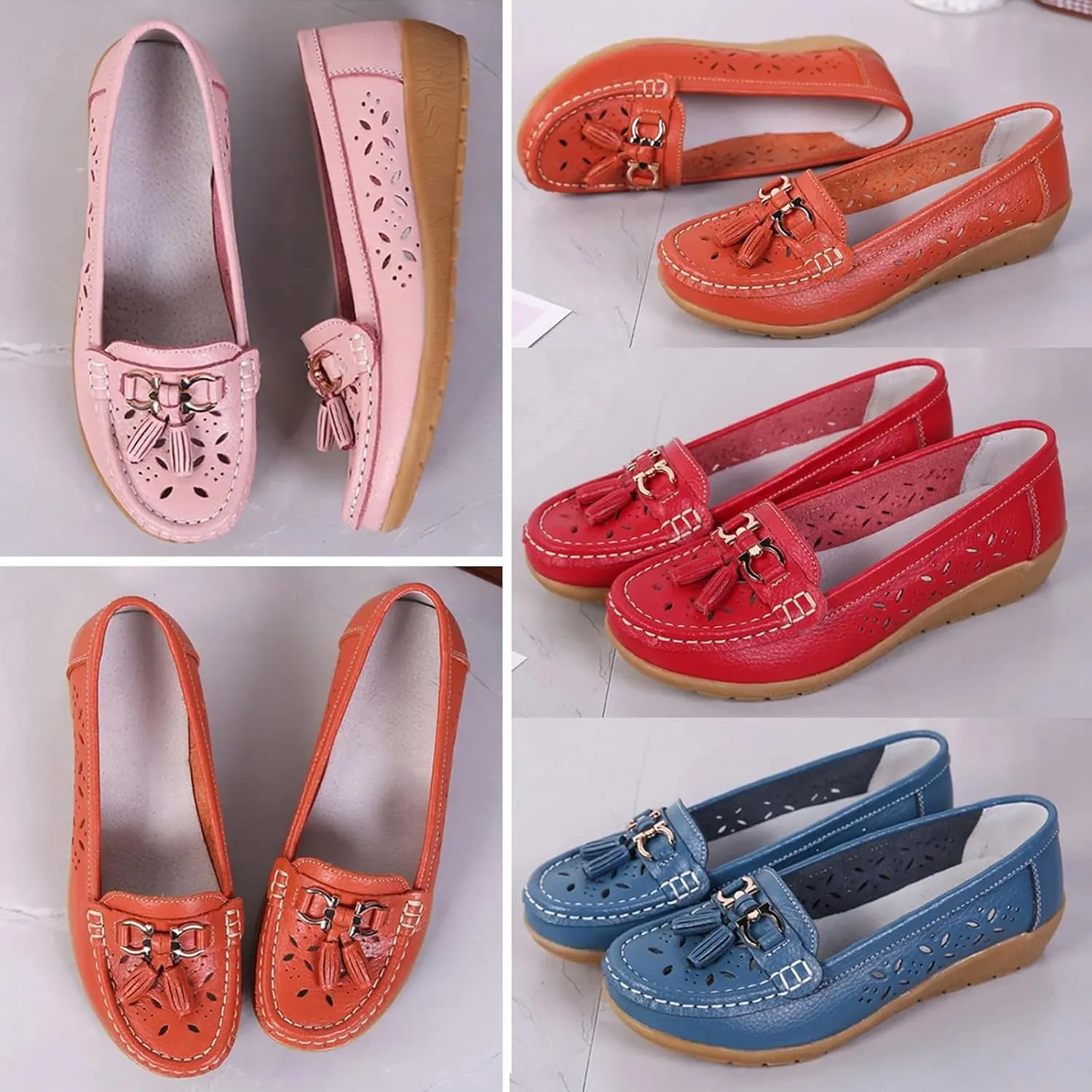 Orthopedic Women Summer Slip On Loafers Breathable Leather Comfortable Walking Shoes for Work Casual Wear