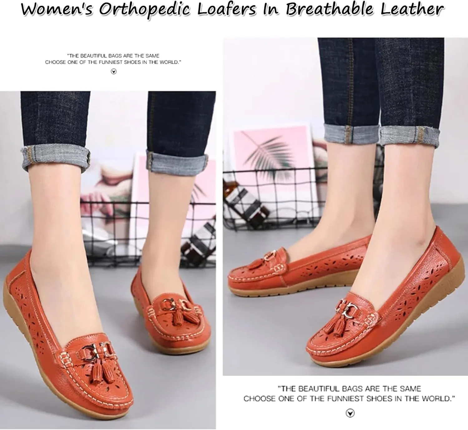 Orthopedic Women Summer Slip On Loafers Breathable Leather Comfortable Walking Shoes for Work Casual Wear