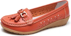 Orthopedic Women Summer Slip On Loafers Breathable Leather Comfortable Walking Shoes for Work Casual Wear