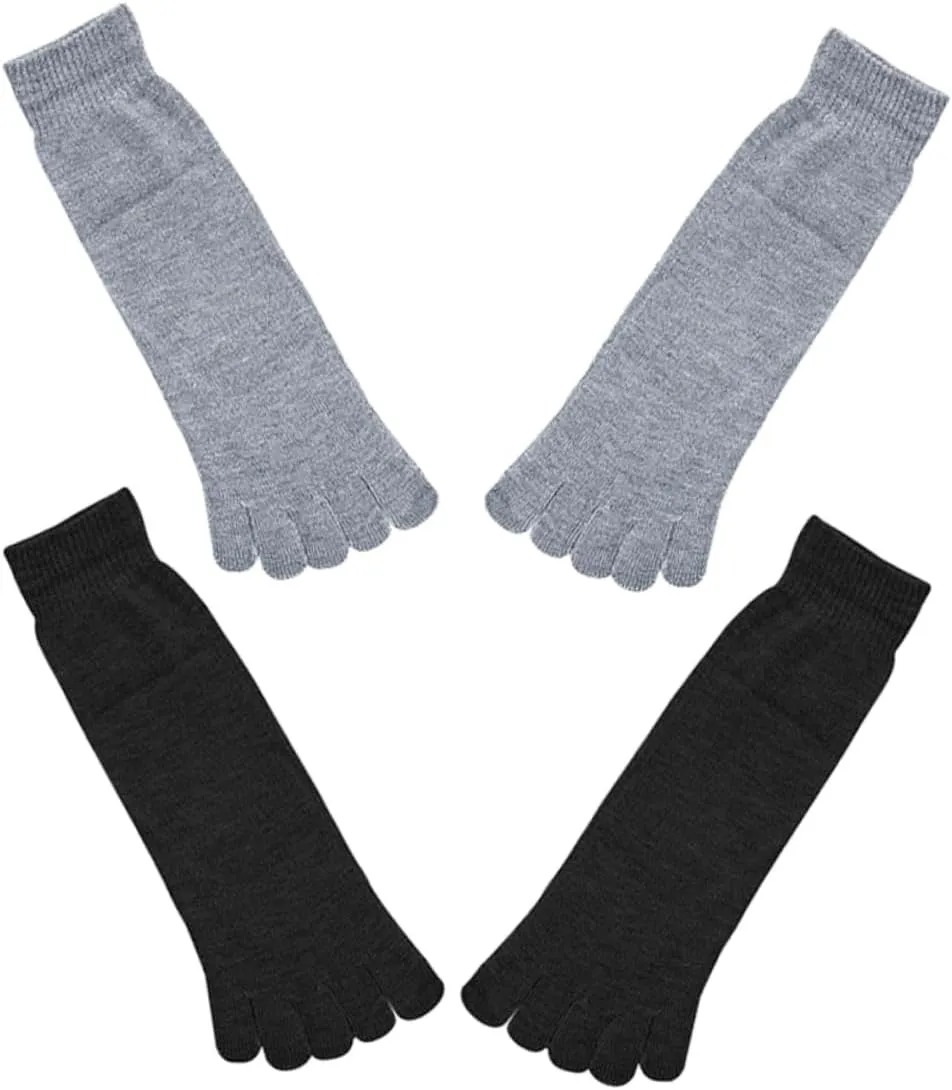 PartyKindom 2Pairs Cotton Toe Separation Socks Breathable Five Finger Design for Enhanced Foot Health and Stability for Sports and Casual Wear Grey