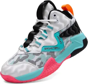 Sanearde Boys Grils Basketball Shoes High Top Youth Fashion Lightweight Volleyball Sneakers Comfortable Non-Slip Footwear