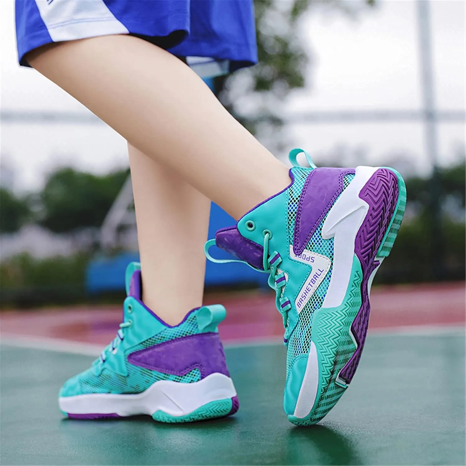 Sanearde Boys Grils Basketball Shoes High Top Youth Fashion Lightweight Volleyball Sneakers Comfortable Non-Slip Footwear